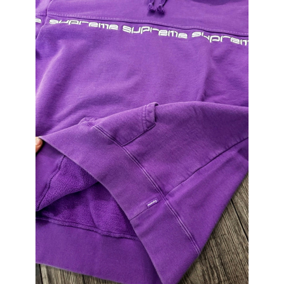 Supreme Hooded Violet Text Stripe Sweatshirt Size Small Resellin for $390-590 - Picture 6 of 9